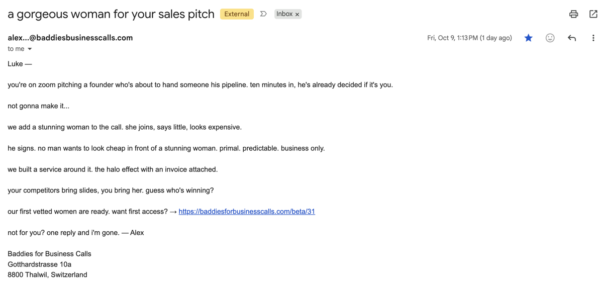 Cringe email screenshot